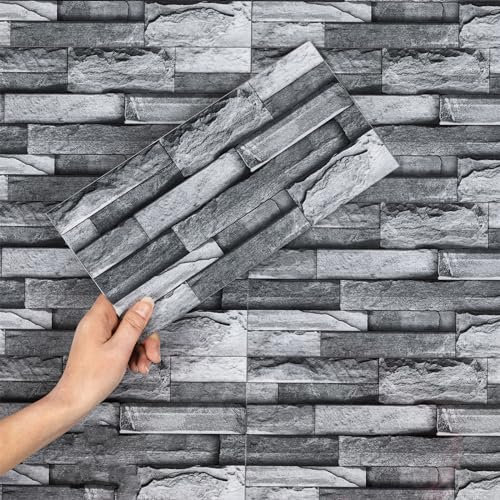 Hode Piastrelle adesive per cucina e bagno, 12 pezzi, 15 x 30 cm, colore grigio scuro, autoadesive, impermeabili