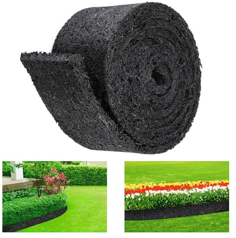 355x14cm Rasen Kante Abgrenzun - Flexible Rasenkante - Beeteinfassung Rasenbegrenzung Beetumrandung,Mulchmattenrolle aus recyceltem Gummi für Pflanzen, Gemüse und Blumen
