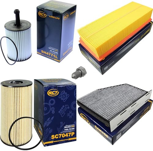 Paquete de inspección Kit de mantenimiento de filtros con filtro de aceite SH 4771 L, filtro de aire SB 2117, filtro de combustible SC 7047 P, filtro de habitáculo (carbón activo) SAK 166, tornillo de