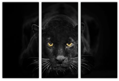 AREDE 3er Set Wandkunst Gemälde Bild Poster Starren von Black Panther | 90 x 60 cm | Wandbilder Wanddekoration Home Office Wohnzimmer Schlafzimmer Dekoration | Fertig zum Aufhängen