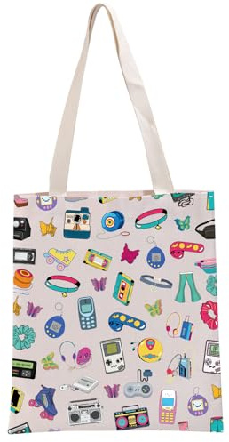G2TUP Retro 90’s Inspired Gift 90's Trends Tote Bag 90's Party Handbag Kidcore Lover Gift Retro Planner Gift 90’s Merch (90's Trends TB)