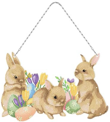 NSXIN 5D Diamond Painting Ostern Deko, DIY Diamant Malerei Bilder Kit Ostern Türkranz mit LED Licht, Handwerk Applique Mosaik Hase Ostereier Ornamente Geschenk (Typ 09)