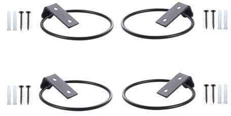 CURTEK 4 Pack Flower Plant Holder 8 Inch Ring Flower Pot Holder Wall Mounted Plant Hangers Collapsible Bracket for Indoor and Outdoor,Black