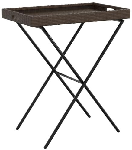 vidaXL Tabletttisch, Beistelltisch Klappbar UV-beständig, Serviertisch Tisch mit Griffen, Klapptisch Gartentisch Serviertablett, Braun Poly Rattan