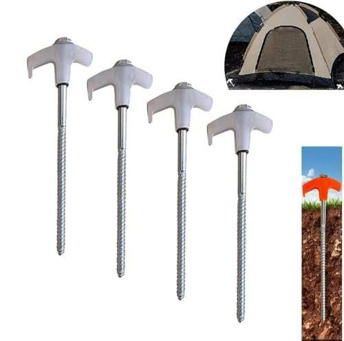 Bimhayuu Zeltheringe zum Einschrauben, 20,3 cm Bodenanker, zum Einschrauben, robuste Zeltheringe, Zeltzubehör zum Aufstellen, Camping, Zelt, Vordächer, Garten, Grasland (weiß)