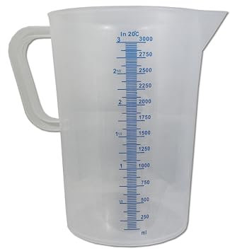 Lubrisolve Caraffa graduata da 3 litri con beccuccio a V, plastica resistente, doppia scala convessa, forte, robusta