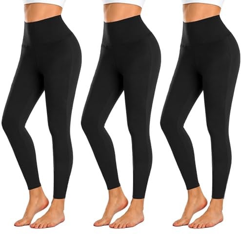 FuelMeFoot 3er Pack Leggings Damen High Waisted Leggins Blickdicht Bauchkontrolle Elastische Sportleggings Workout Yoga Gym.3 Pack-Schwarz/Schwarz/Schwarz XXL/3XL