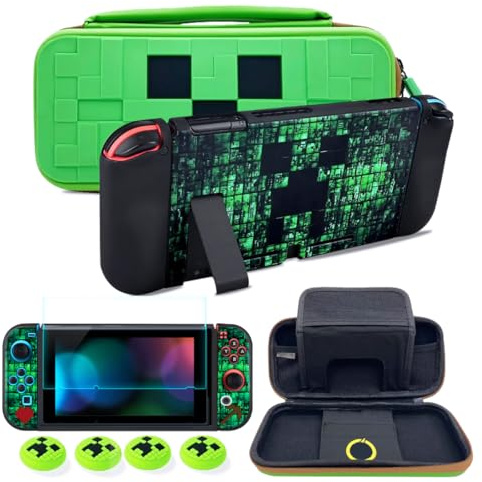 Sunmike Transport Pochette pour Nintendo Switch, Coque Switch, Film Protection écran, Capuchons Joystick, étui de Protection pour Console Switch, Housse de Voyage Portable pour Nintendo Switch, Vert