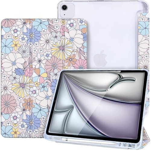 Vozehui Case for iPad Air 13-Inch M2 2024 with Pencil Holder, Support Touch ID, Auto Wake/Sleep iPad Air 13 Cover 2024, Flower