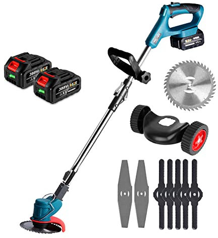 Tondeuse à gazon électrique manuelle 1500 W 3 en 1 sans fil avec assistance à double roue, outil d'élagage de jardin 21 V 3000 mAh – Tondeuse à gazon électrique