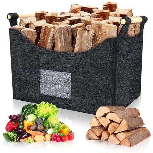 Borsa in Feltro per Legna da Ardere, Borsa Pieghevole per Camino Borsa per Legna Ardere, Cesta portalegna e portaoggetti in Feltro Grande e Spessa per Legna da Ardere, Verdure, Giornali, Giocattoli