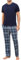 Aseniza Pyjama Homme Coton Ensembles de Pyjama Homme Doux Haut à Manches Courtes Col Rond et Pantalon à Carreaux Long Deux pièces Vêtements de Nuit Confortable Loungewear Bleu Marine XXL