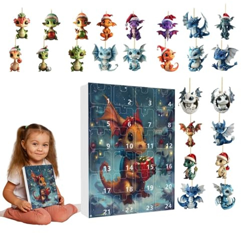 Dragon Adventskalender 2024, Dragon Adventskalender 2024 | Acryl Tierornamente, Adventskalender Ornament Anhänger für Weihnachtsbaum Dekoration