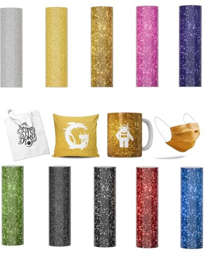 Creatorally Infusible Transfer Paper Sheets, 11x30cm 10 Sheet Bundle Pre-Printed Dyed Sublimation Papers, Heat Press Film for DIY T- Shirts Mug (Glitter)