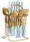 24-Piece Stainless Steel Cutlery Set with Stand, Mirror Polished Flatware Set for 6, Ceramic- Handle Silverware, Ideal for Home, Kitchen, Parties, or Restaurants (Blue)