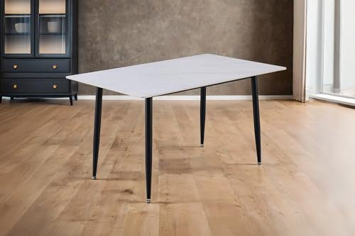 SAM Keramiktisch Göteborg | 140 x 80 cm | Farbe: weiß matt | Vierfuß-Gestell Metall schwarz | pflegeleichter Esstisch/Esszimmertisch