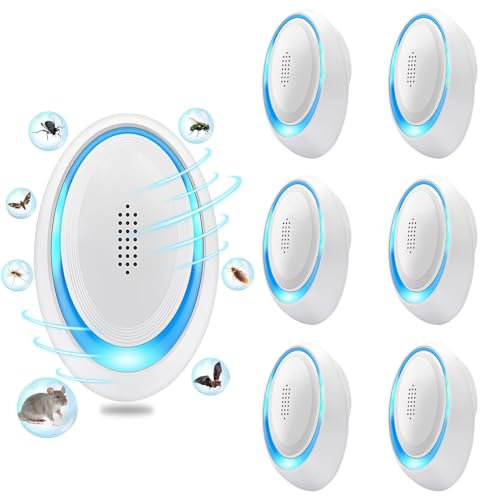 Ultrasuoni per Topi 6 Pack, Antizanzare Ultrasuoni Repellente Ultrasuoni Dissuasore Anti Topi, Zanzare, Ratti, Formiche, Insetti, Scarafaggi, Ragni, Flea, e Altri Roditori, 2024 Versione(Bianco)
