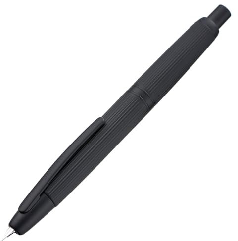 Jinhao 10 Press Füllfederhalter mit Box, Mattschwarzes Chrom einziehbare feine Feder mit Konverter-Set (Schwarzer Clip)