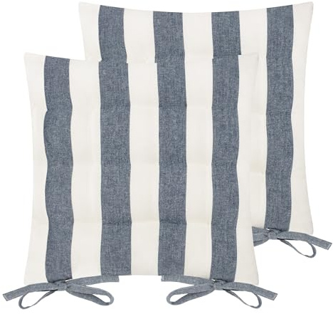 Yard Hayle 2 Pack Striped Cotton 2 Pack Seat Pads (Navy, 40 x 40 cm) | Reversible striped cotton seat pads for indoor and outdoor use with comfortable padded support
