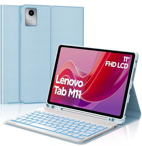 JADEMALL Custodia con Tastiera per Lenovo Tab M11 11 2024 TB330FU/330XU, Italiana QWERTY Tastiera Magnetica Retroilluminata Wireless Bluetooth per Lenovo Tab M11 11 Pollici, Blu cielo