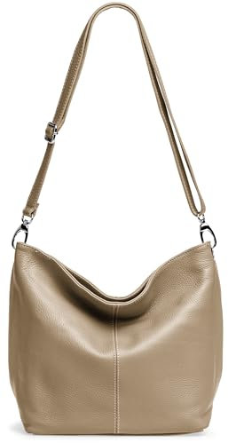 Caspar Klassisch Elegante Leder Handtasche Damen Tasche mit verstellbarem Schultergurt - PREMIUM LINE - Modell No.803 - Made in Italy, Farbe:taupe, Accessoires:One Size