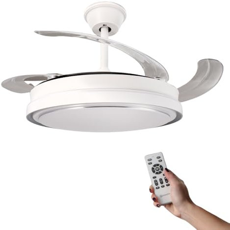 M mimotec - Ventilador de Techo con luz Led White Hood, Mando a Distancia, Motor DC, 6 velocidades, Silencioso, Aspas retráctiles, función verano-invierno, temporizador, CCT