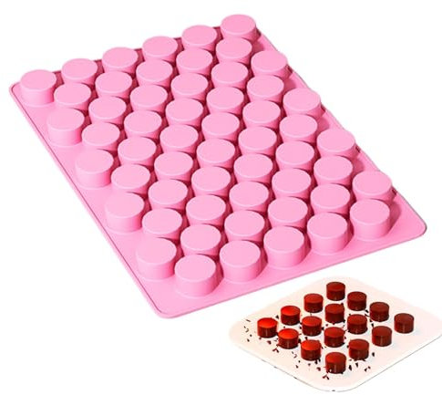 Round Silicone Molds, 55-Cavity Non-Stick Baking Maker, 15.4x22.2cm/6.06x8.74 Inches Homemade Cupcake Gummy Candy Fondant Fire Wax Mold Supply Silicones