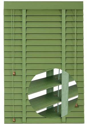 Generisch 50mm Lamellen Holzjalousie Innen, Holz Jalousien für Fenster,Sichtschutz Verdunkelung Maßanfertigung Horizontal Jalousette, Einfache Montage für Wintergarten Badezimmer Balkontür(Green)