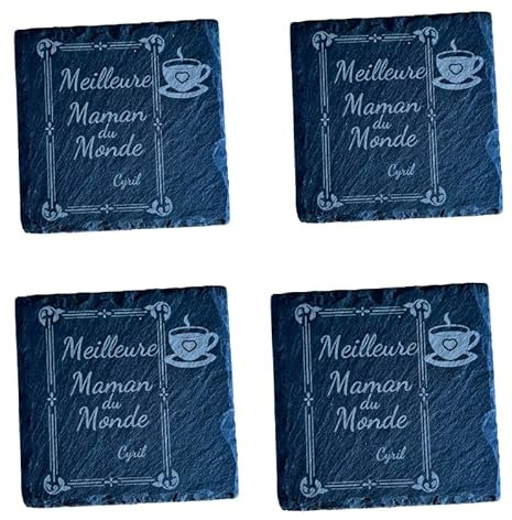 Set De 4 sous-Verre en Ardoise Personnalisables - Cadeau Unique