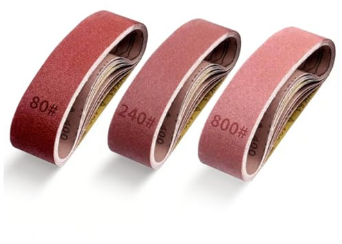 Uadme Nastri Abrasivi 30 x 330 mm, 30 Pezzi 80/240/800 Grana Carta Abrasiva per Levigatrice a Nastro, 10 di Ciascuno, Nastro Abrasivo per Levigare Limare Affilare e Rimuovere la Ruggine