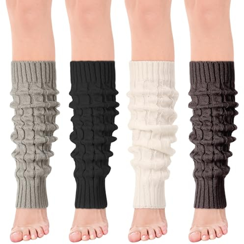 Jspupifip 4 Pairs Women Ballet Leg Warmers, Cable Knit Long Legwarmers for Girls, Extra Soft Leg Warmer for Yoga Ballet Dance Figure Skating