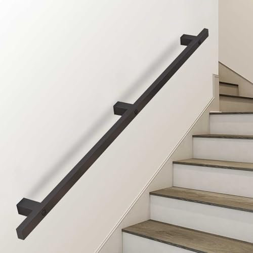 Luyckfrazy 30cm-600cm Staircase Railing Handrails, Black Metal Wrought Iron Stairs Banister Handrail for Indoor and Outdoor, Industrial Safety Stairway Hand Rail Support Rod(20ft/600cm)