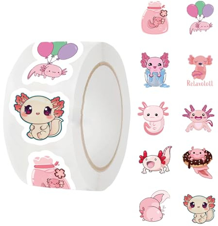 Autocollants Axolotl Imperméables | 500 Feuilles Par Rouleau Décalcomanies Décor,Décoration Esthétique De Carnet,Pour Bouteille D Eau Carnet Salle De Classe Fête Bureau Ordinateur