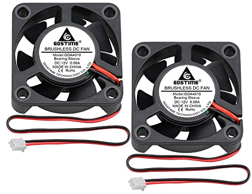 GDSTIME Lot de 2 Ventilateur de refroidissement 40mm 12V 4010 Ventilateur | 40x40x10 12V Mini Fan 40mm x 10mm 2 broches