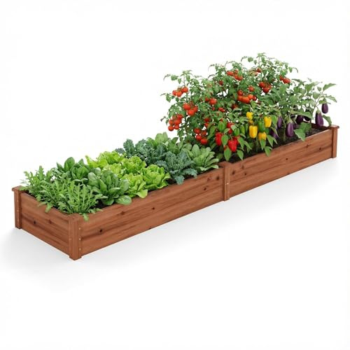 FANTASK Hochbeet Tannenholz, 240 x 60 x 25 cm, Pflanzkasten mit 2 Pflanzkästen & Trennwänden, Blumenkasten für Blumen, Gemüse & Obst, Pflanzbeet für Hinterhof, Garten, Rasen (Braun)