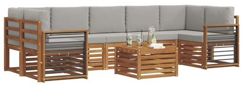 vidaXL Sofagarnituren 8 pcs Natürlich und Hellgrau Massivholz Akazie, Elegantes Garten-Sofa, modernes Lounge-Set für draußen, langlebige Terrasse, gemütliche Sitzmöbel