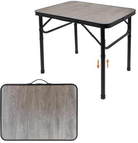 Aluminium Campingtisch in Holz Optik höhenverstellbar - 60 x 26-56 cm