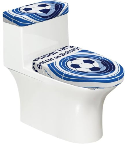 Ball Target Aim Elastic Toilet Cover Set of 2-Stretchy Lid and Tank Covers for Bathroom, Soft Washable U Shape Toilet Decor