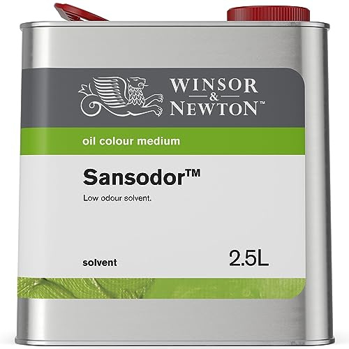 Winsor & Newton Sansodor Low Odor Solvent, 2.5 Litre (84.5-oz) Can | Safe, studio-friendly low-odor solvent that thins oil paints, cleans brushes, and replaces turpentine without harsh fumes.