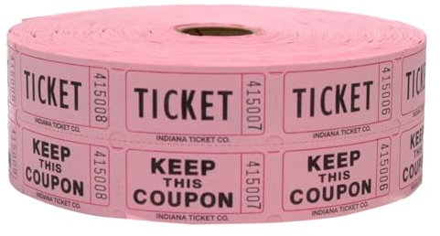 INDIANA TICKET CO. 1.000 rosa Tombola-Tickets Doppelrolle | Premium Qualität 50/50 Tombola-Tickets | Tickets für Veranstaltungen, Karneval, Türpreise, Getränke und mehr