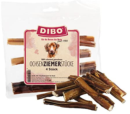 DIBO Ochsenziemerstücke, 12cm, 4 Stück, der kleine Naturkau-Snack oder Leckerli für Zwischendurch, Hundefutter, Qualitätskauartikel ohne Chemie von DIBO