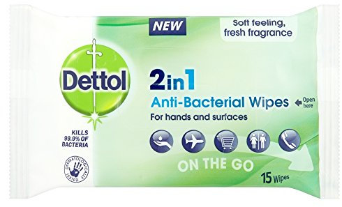 Dettol 2-In-1 Antibacterial Wipes, 15 wipes