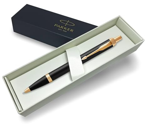 Parker S0856440 IM-Kugelschreiber (schwarz Lackiert mit vergoldeter Einfassung, Strichstärke Mittel) schreibfarbe blau