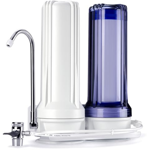 iSpring CKC2 Sistema di Erogazione di Filtrazione dell'acqua da Banco a 2 Stadi ad Alto Rendimento-include Filtri a Blocchi di Carbone Attivo