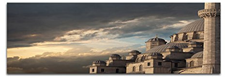 Paul Sinus Art Panoramabild auf Leinwand und Keilrahmen 150x50cm Istanbul Moschee Wolken Sonnenuntergang