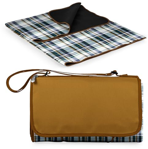 PICNIC TIME Tote XL Outdoor Picnic Blanket Stranddecke – Campingdecke, Polyester-Fleece, Englisches Karomuster mit beigefarbener Klappe, 28 x 46 cm (Square)