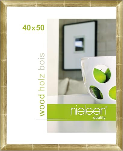 nielsen Bilderrahmen, 40 x 50 cm, Holz, Gold, Posterrahmen zum Aufhängen im Hoch- & Querformat, Echtglas, Essential