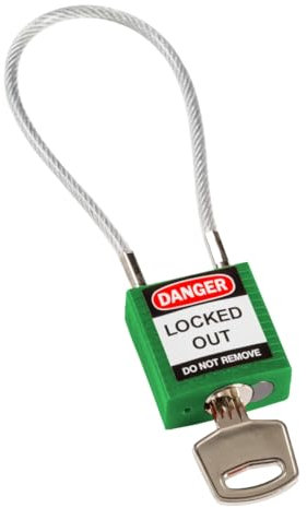 Brady Candado de Cable Compacto Paquete de 1 - Bloqueo de Seguridad Lockout Tagout - Candado de Seguridad - Llaves Diferentes - 32mm x 35mm x 16mm - Longitud del Cable 200mm, Verde