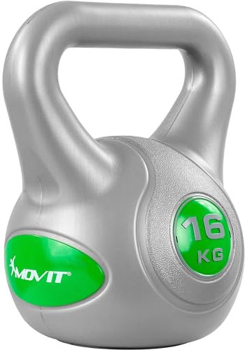 MOVIT Kettlebell STYLISH Grey, Kugelhantel mit Bodenschonender Kunststoffhülle, 2 bis 20 kg, Schadstoffgeprüft, 16 kg Grün