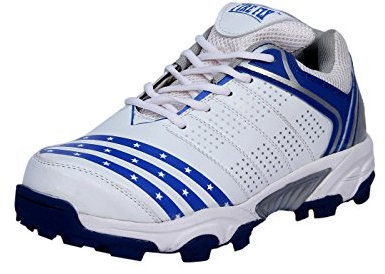 CW Firefly Herren-Cricket-Schuhe mit importierter Sohle, PU-Material, Weiß / Blau, Weiß/Blau, 8